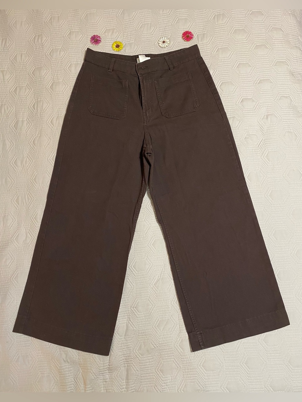H&M Dark Brown High-Waist Wide Leg Pants Size 12